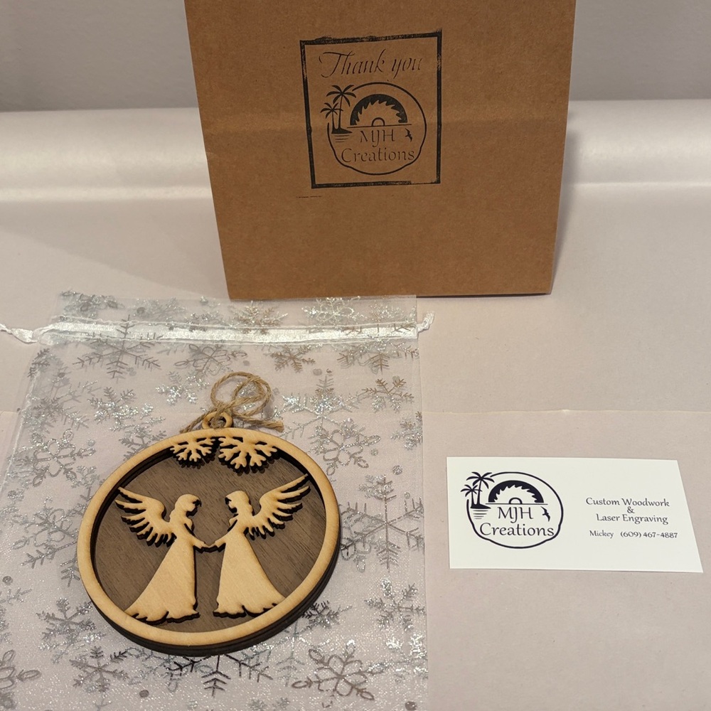 Angels - Handmade Real Natural Wood Christmas Ornament